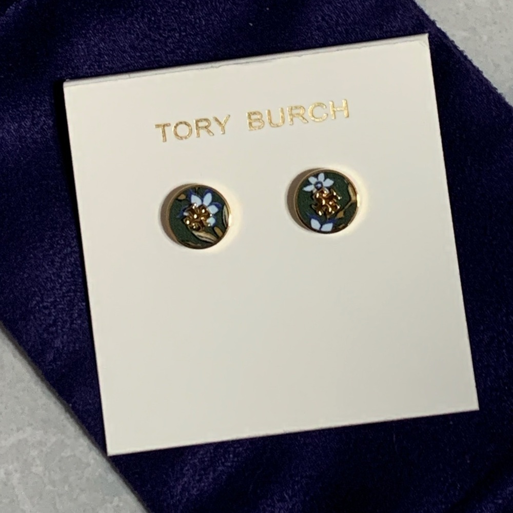 COPY - NEW TORY BURCH blue green floral kira stud earrings